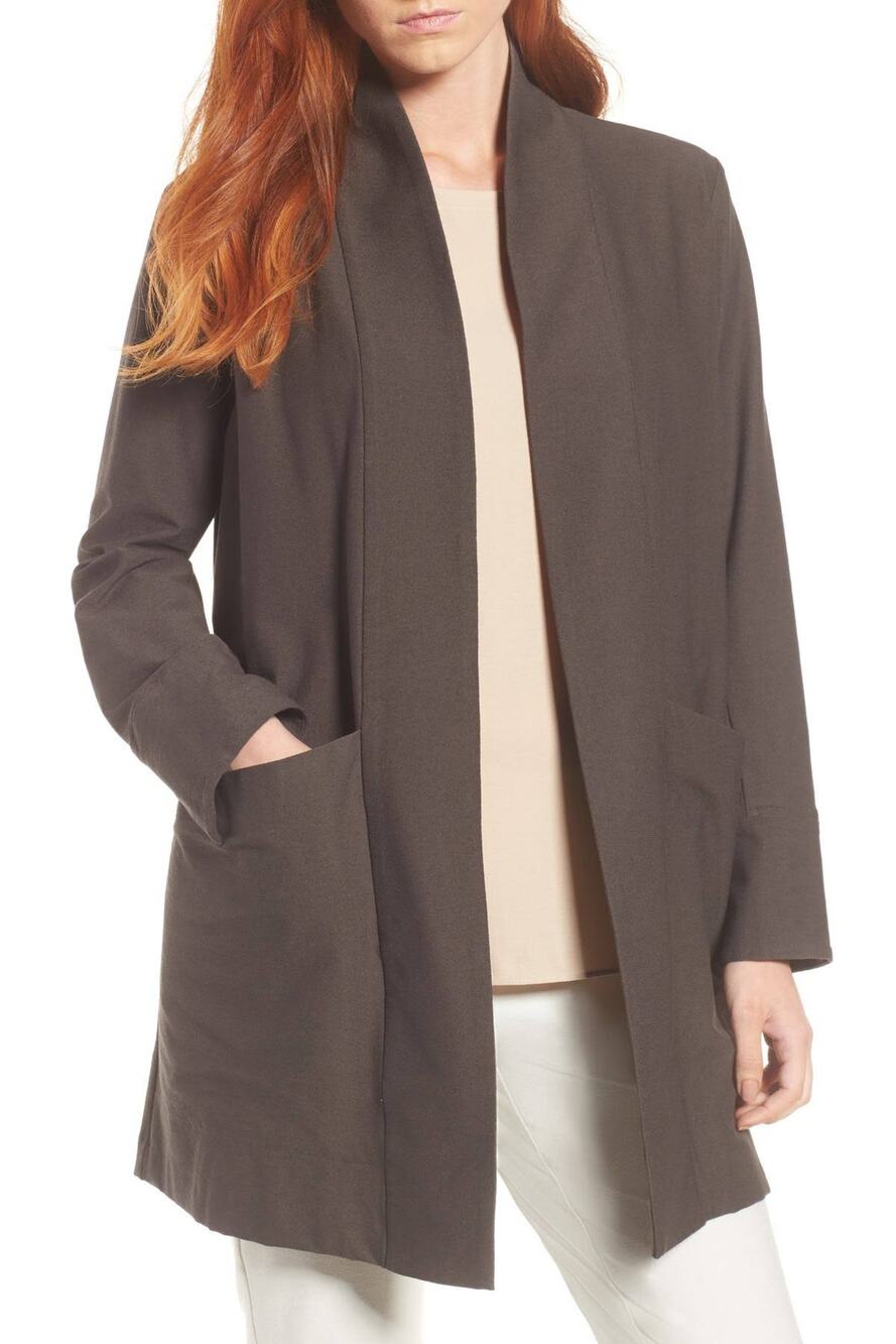 EILEEN FISHER Rye Kimono Jacket Size Small Stretch Crepe Gray-Brown